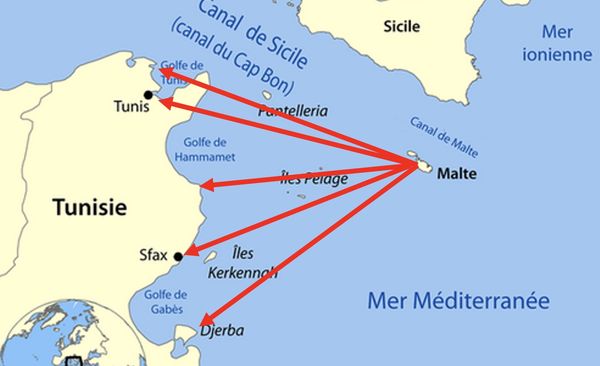 Carte du Canal de Sicile