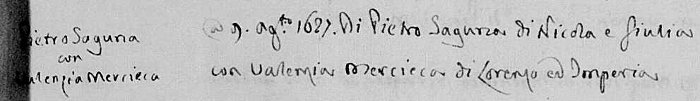 Transcription du mariage de Pietro SOLTANA avec Valenza MERCIECA, par G. ADAMI